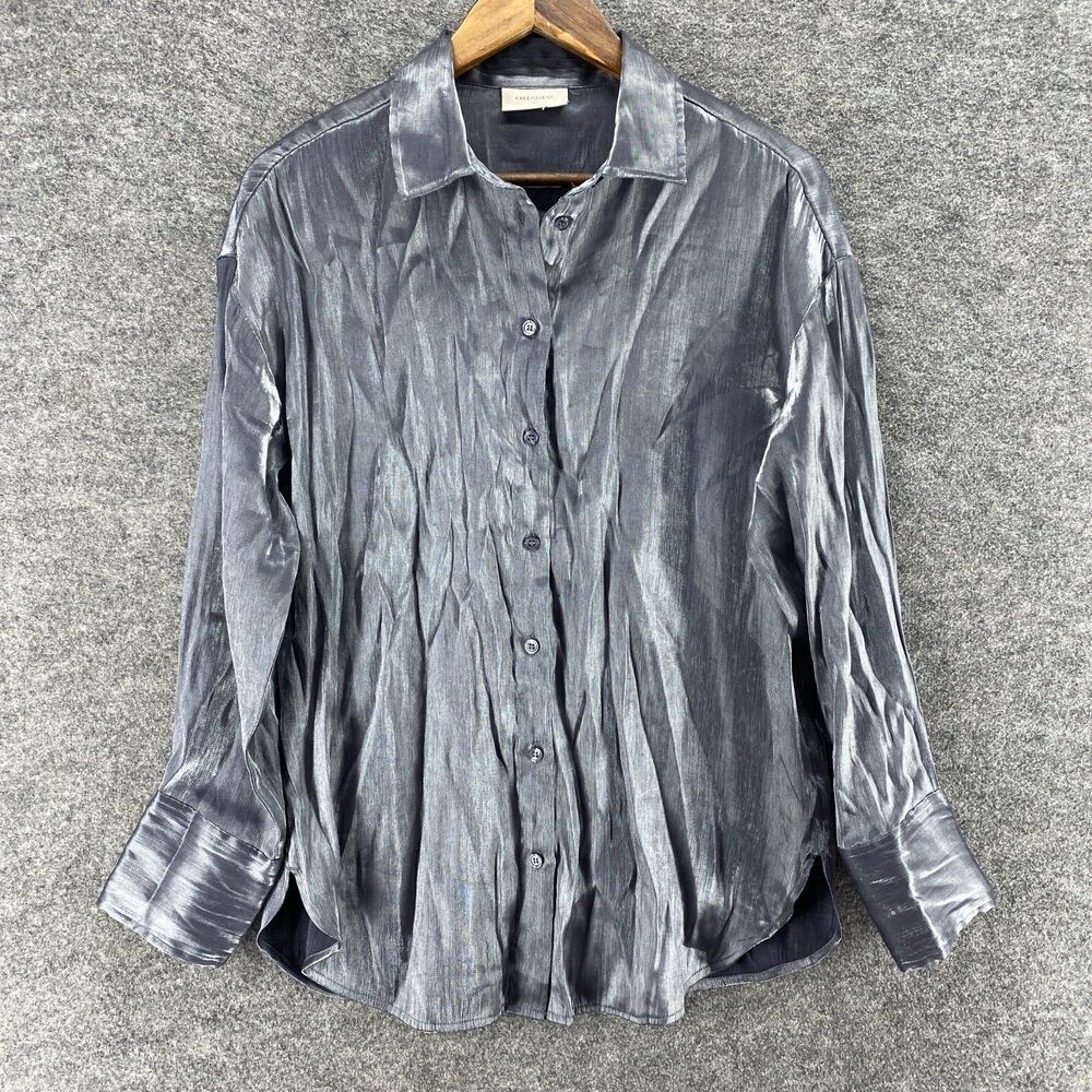 Free Quent Shirt Women S Small Gray Button Up Collared Long Sleeve Casual Solid